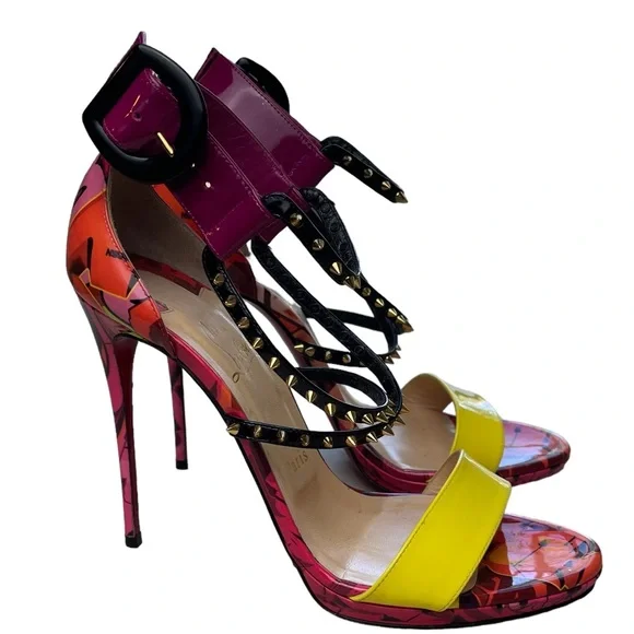 Christian Louboutin Spikes Choca Lux 120 Pat Metrograf Heels Sandals 39.5/9.5 - Picture 6 of 13